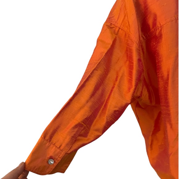 Chico’s Silk Shamtung Irridescent Jacket Top 3/4 Sleeve Notch Collar Size XL - Picture 4 of 11